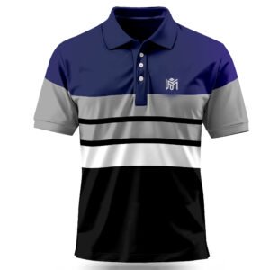 limdileven men colorblock polo neck cotton blend light t shirt, turquoise grey black white striped